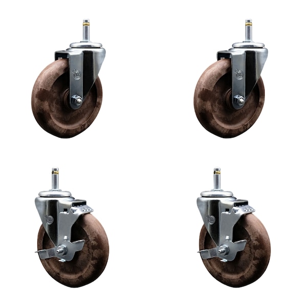 Service Caster 5'' High Temp Glass Filled Nylon 7/16'' Grip Ring Stem Caster Set 2 Brakes, 4PK SCC-GR20S514-GFNSHT-716138-2-TLB-2 - main
